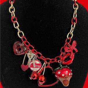 Betsey Johnson Red and Gold Heart Charm Necklace